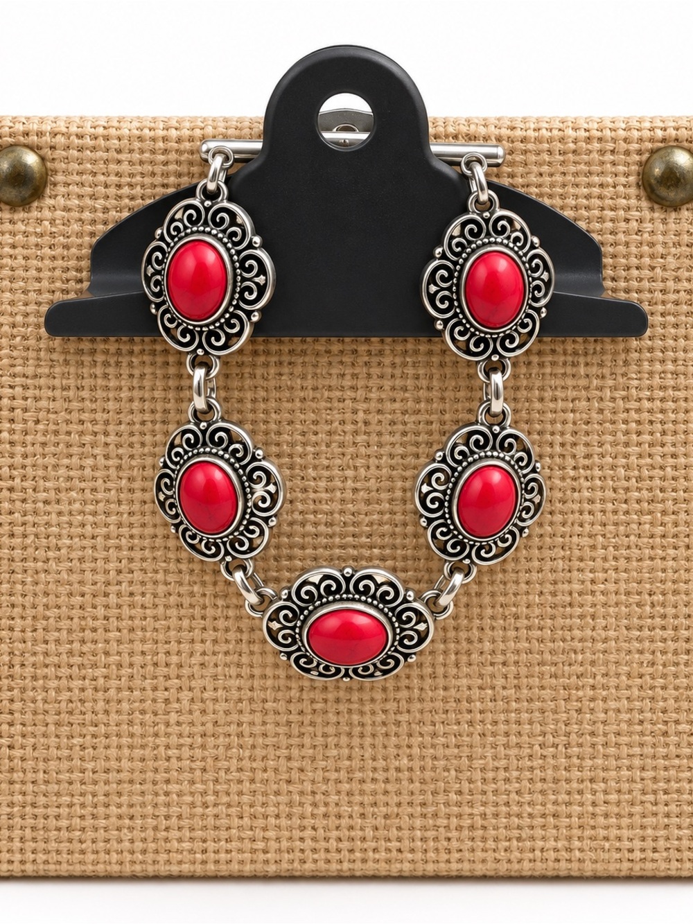Vintage-Inspired Red Stone Filigree Bracelet